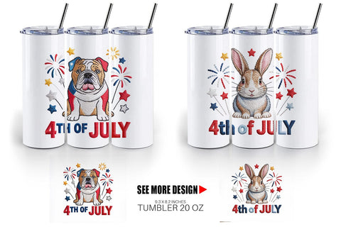 Tumbler 4th of July Embroidery Animal Sublimation artnoy 