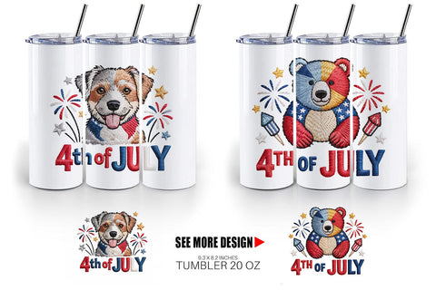Tumbler 4th of July Embroidery Animal Sublimation artnoy 