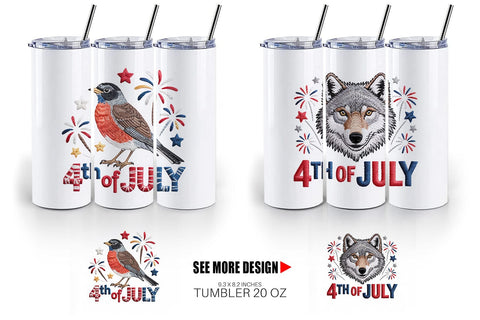 Tumbler 4th of July Embroidery Animal Sublimation artnoy 