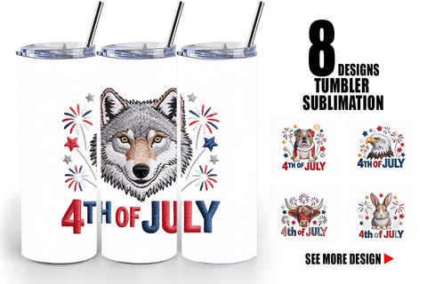 Tumbler 4th of July Embroidery Animal Sublimation artnoy 