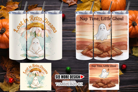 Tumbler 70s Anxious Ghost Retro Background Sublimation artnoy 