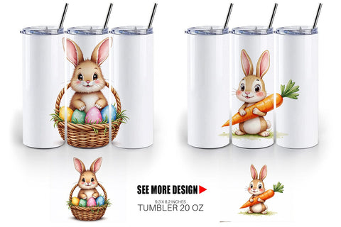 Tumbler Adorable Fluffy Easter Bunnies Watercolor Sublimation artnoy 