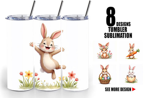 Tumbler Adorable Fluffy Easter Bunnies Watercolor Sublimation artnoy 