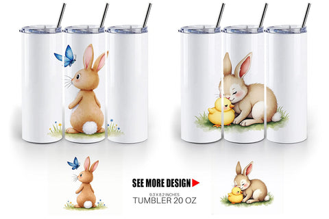 Tumbler Adorable Fluffy Easter Bunnies Watercolor Sublimation artnoy 