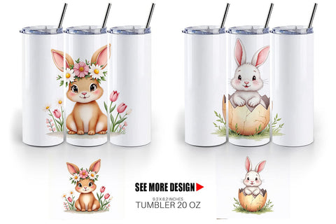 Tumbler Adorable Fluffy Easter Bunnies Watercolor Sublimation artnoy 