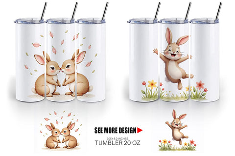 Tumbler Adorable Fluffy Easter Bunnies Watercolor Sublimation artnoy 
