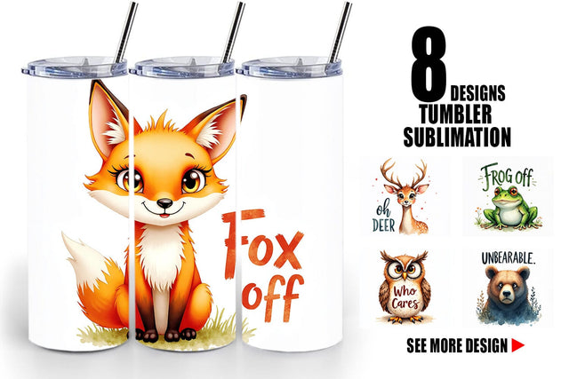 Tumbler Angry Forest Animal Watercolor Art Sublimation artnoy 