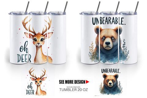 Tumbler Angry Forest Animal Watercolor Art Sublimation artnoy 