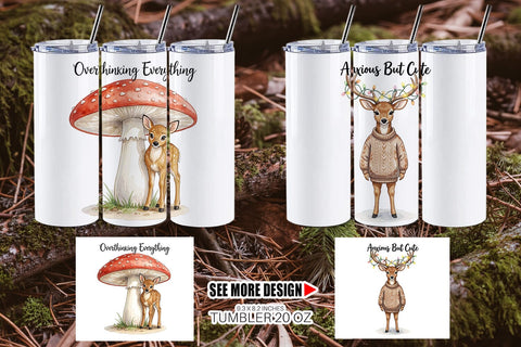 Tumbler Anxious Fawn Forest Hygge Watercolor Sublimation artnoy 