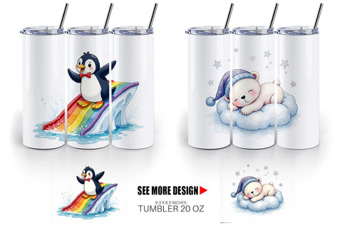 Tumbler Arctic Cuties Whimsical Watercolor Sublimation artnoy 