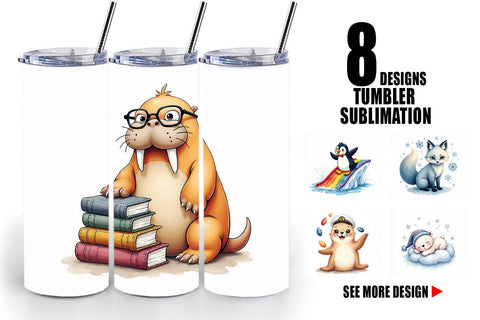 Tumbler Arctic Cuties Whimsical Watercolor Sublimation artnoy 