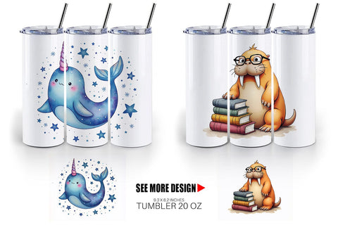 Tumbler Arctic Cuties Whimsical Watercolor Sublimation artnoy 