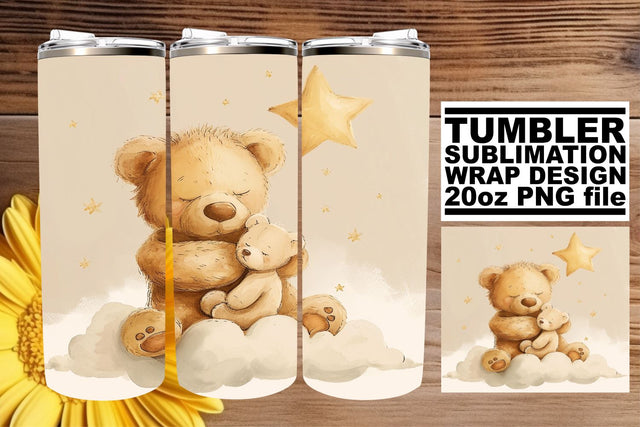 Tumbler Art with Nursery Watercolor Bears Sublimation afrosvg 
