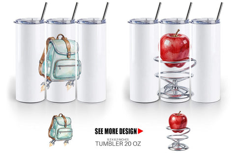 Tumbler Atomic Age School Supplies Watercolor Sublimation artnoy 