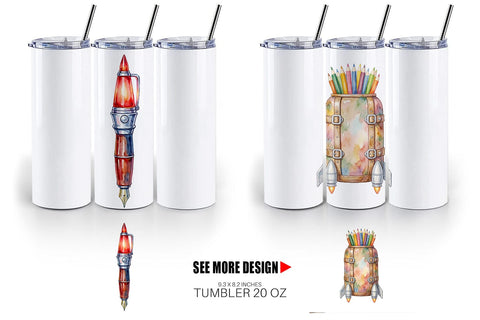 Tumbler Atomic Age School Supplies Watercolor Sublimation artnoy 
