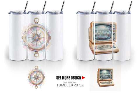 Tumbler Atomic Age School Supplies Watercolor Sublimation artnoy 