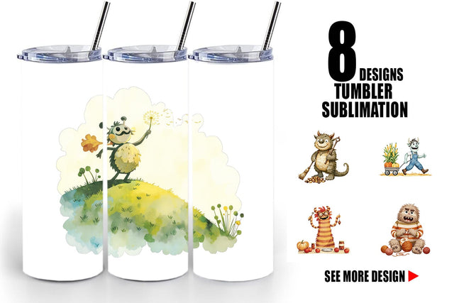 Tumbler Autumn Critter Monsters Sublimation artnoy 