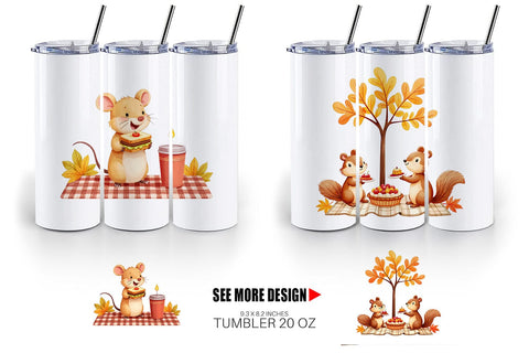 Tumbler Autumn Picnic Animals Sublimation artnoy 