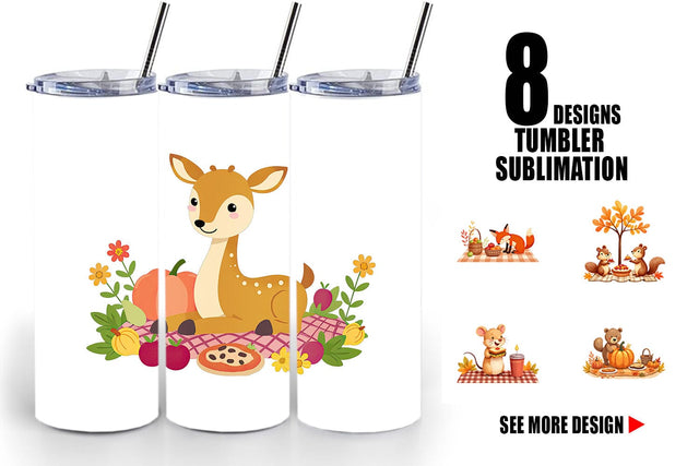 Tumbler Autumn Picnic Animals Sublimation artnoy 