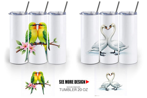 Tumbler Avian Affection Watercolor Bird Couples Sublimation artnoy 