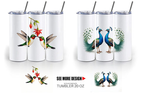 Tumbler Avian Affection Watercolor Bird Couples Sublimation artnoy 