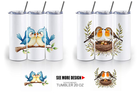 Tumbler Avian Affection Watercolor Bird Couples Sublimation artnoy 