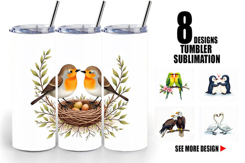 Tumbler Avian Affection Watercolor Bird Couples Sublimation artnoy 