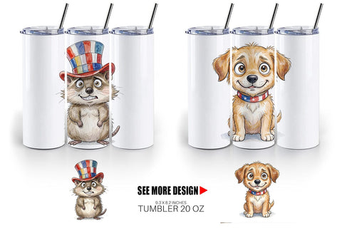 Tumbler Awkward Patriotic Animals Watercolor Sublimation artnoy 