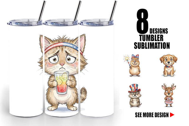 Tumbler Awkward Patriotic Animals Watercolor Sublimation artnoy 