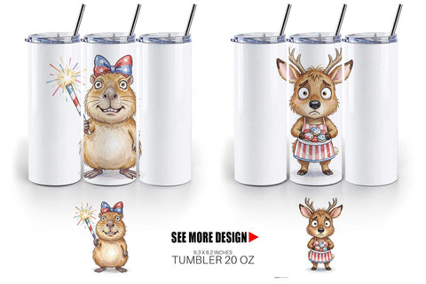 Tumbler Awkward Patriotic Animals Watercolor Sublimation artnoy 