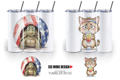 Tumbler Awkward Patriotic Animals Watercolor Sublimation artnoy 