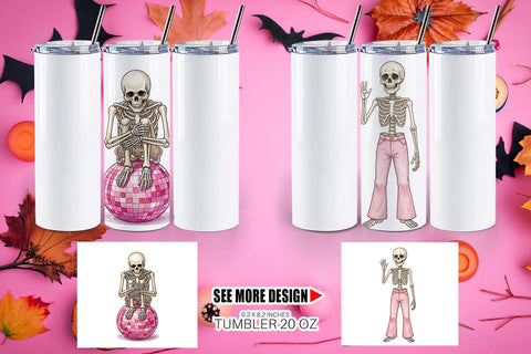 Tumbler Awkward Pink Skeleton Retro Watercolor Sublimation artnoy 