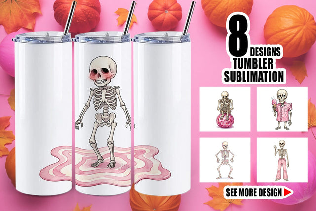 Tumbler Awkward Pink Skeleton Retro Watercolor Sublimation artnoy 
