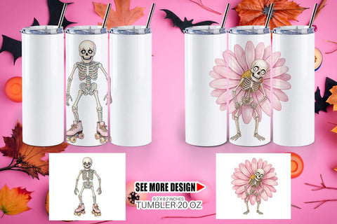 Tumbler Awkward Pink Skeleton Retro Watercolor Sublimation artnoy 