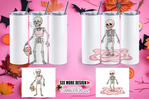 Tumbler Awkward Pink Skeleton Retro Watercolor Sublimation artnoy 