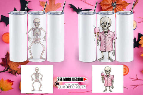 Tumbler Awkward Pink Skeleton Retro Watercolor Sublimation artnoy 