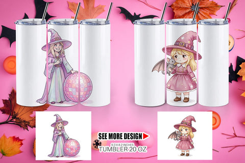 Tumbler Awkward Pink Witch Retro Watercolor Sublimation artnoy 