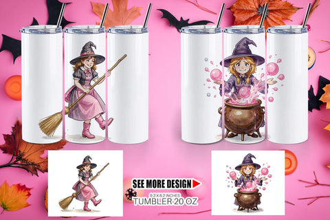 Tumbler Awkward Pink Witch Retro Watercolor Sublimation artnoy 