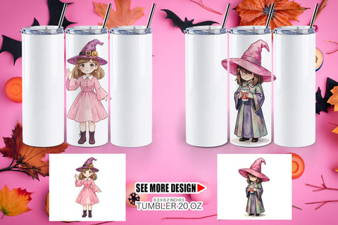 Tumbler Awkward Pink Witch Retro Watercolor Sublimation artnoy 