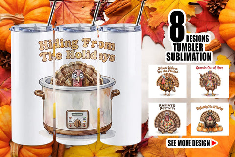 Tumbler Awkward Turkey Retro Watercolor Sublimation artnoy 