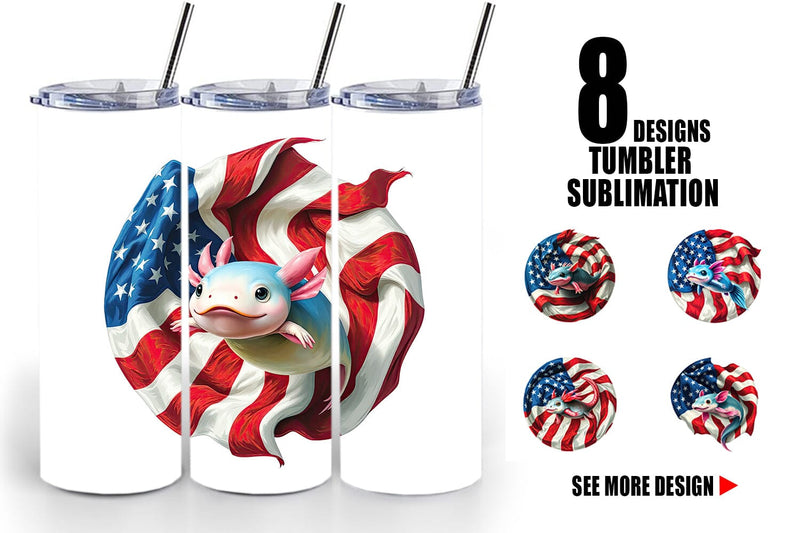 Tumbler Axolotl 4th of July Sublimation artnoy 