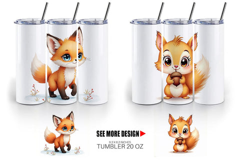 Tumbler Baby Forest Animals Winter Watercolor Sublimation artnoy 
