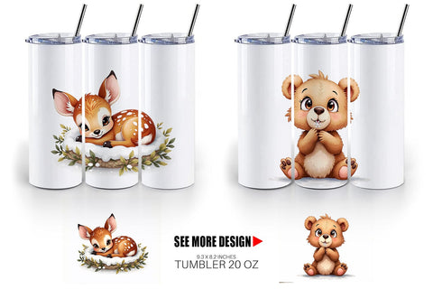 Tumbler Baby Forest Animals Winter Watercolor Sublimation artnoy 