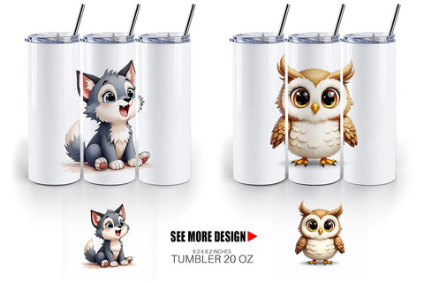 Tumbler Baby Forest Animals Winter Watercolor Sublimation artnoy 