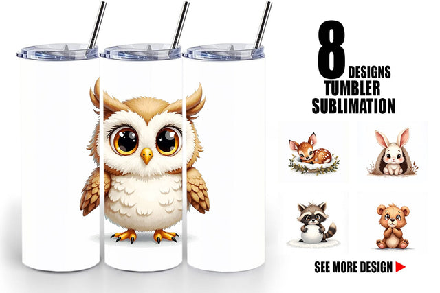 Tumbler Baby Forest Animals Winter Watercolor Sublimation artnoy 