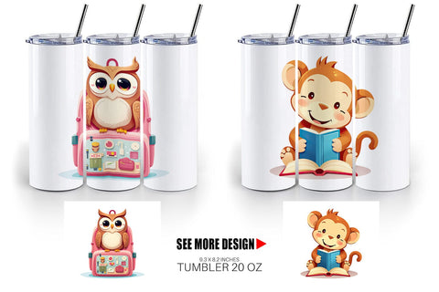 Tumbler Back to School Animals Sublimation artnoy 