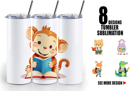 Tumbler Back to School Animals Sublimation artnoy 