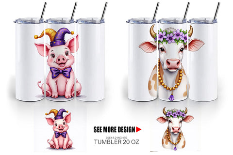 Tumbler Barnyard Bash Farm Animals Mardi Gras Sublimation artnoy 