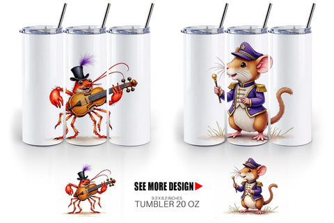 Tumbler Bayou Jazz Mardi Gras Animals Watercolor Sublimation artnoy 