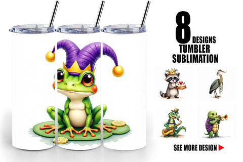 Tumbler Bayou Jazz Mardi Gras Animals Watercolor Sublimation artnoy 